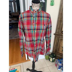 Polo Ralph Lauren Boys XL Plaid Button Up Shirt Red Blue Checkered Preppy